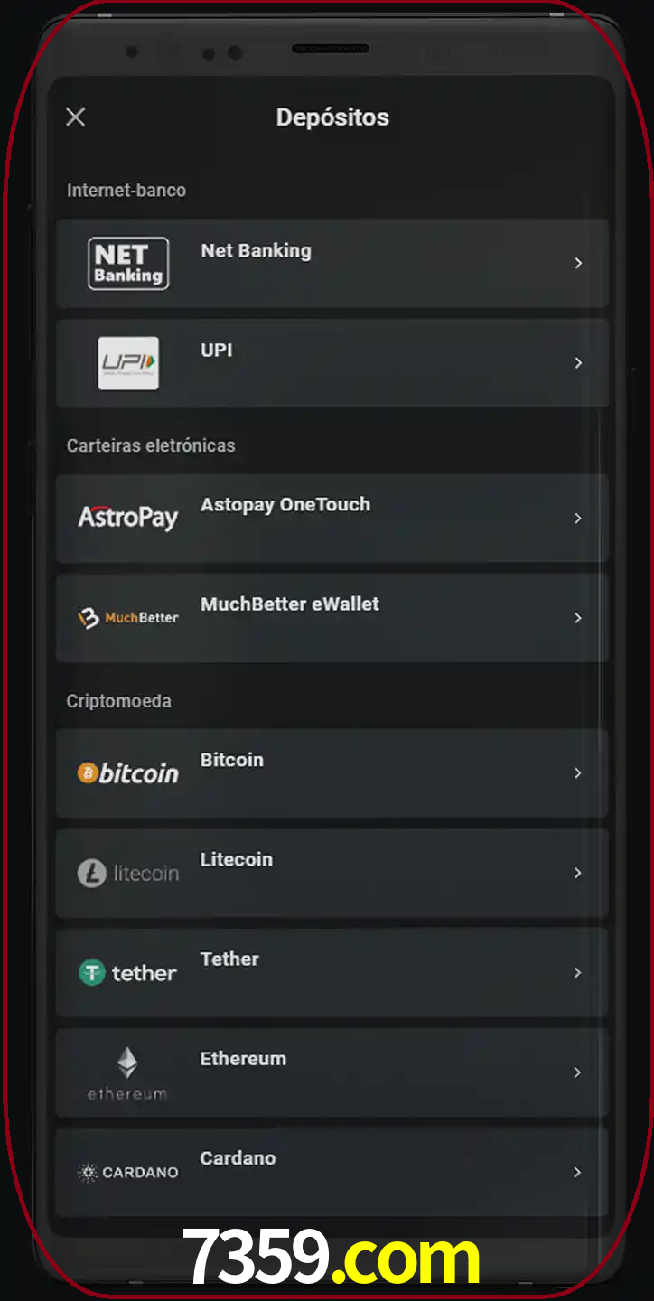 Você pode usar métodos alternativos de depósito.